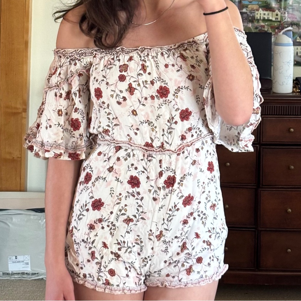 White Floral Off-Shoulder Romper